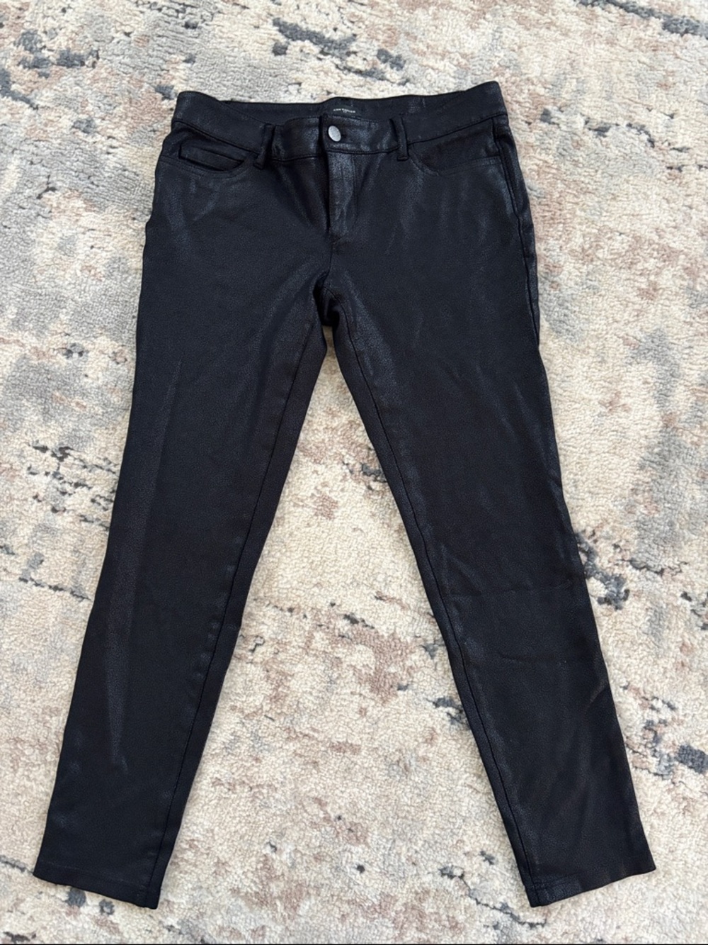 Ann Taylor Black Coated (leather-like) Skinny Jeans size 4